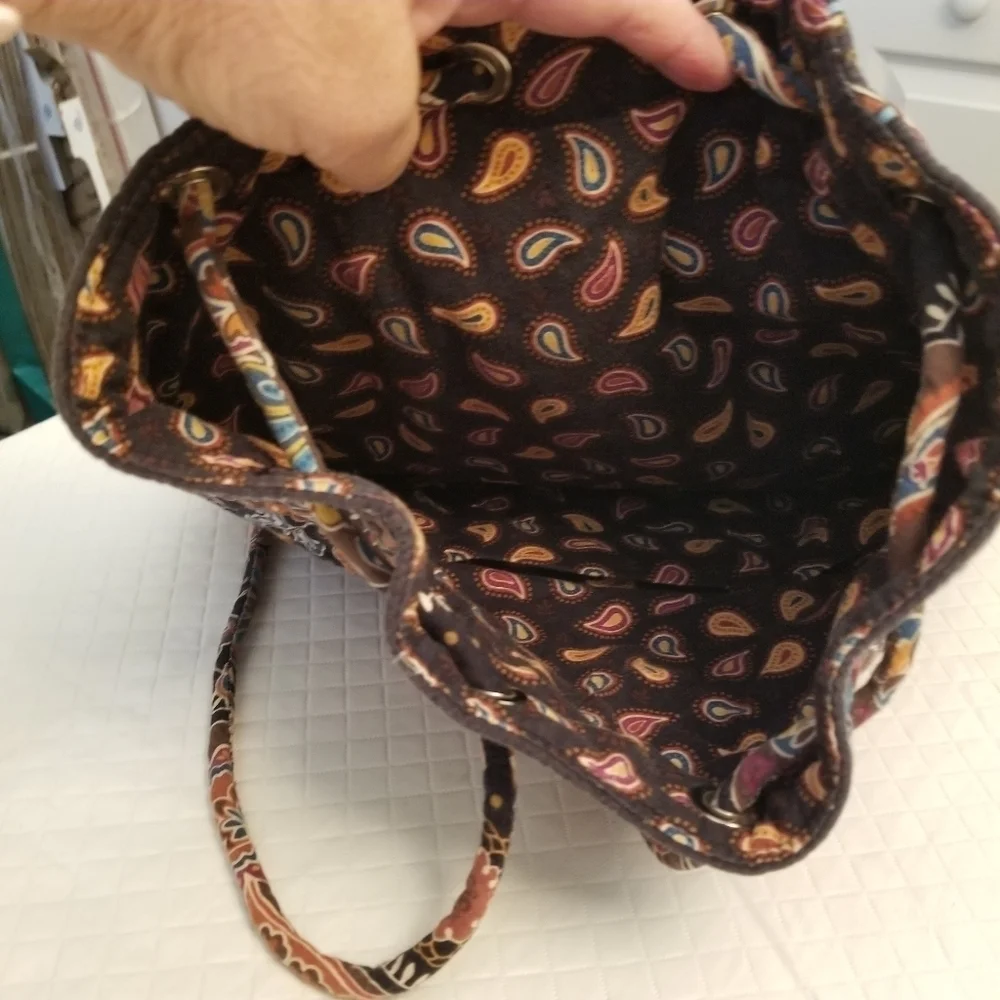 Vera Bradley Venetian Paisley Brown Cotton Cinched Backpack
